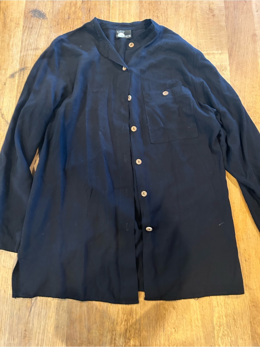 Eileen Fisher Navy Button-Front Relaxed Blouse